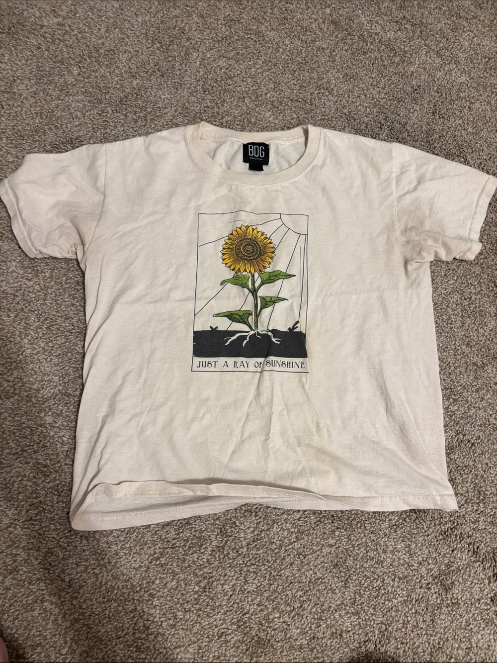BDG Cream Sunflower Graphic Tee with Yellow Bloom